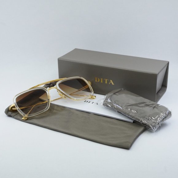 Dita FLIGHT-006-7806-L Sunglasses Crystal/Gold Aviator Frame, Brown Lenses - Picture 12 of 12